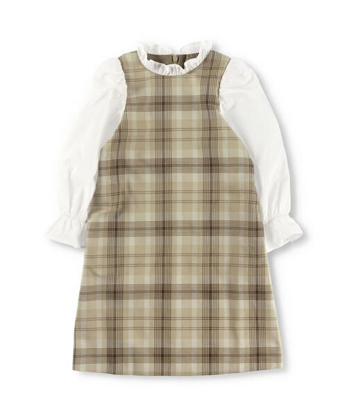 BRANSHES（ブランシェス）の「【ハレの日】チェック柄ワンピース（ワンピース・キッズ・ブラウン/グレー・100/110/120/130/140/150/160）」の3枚目の写真