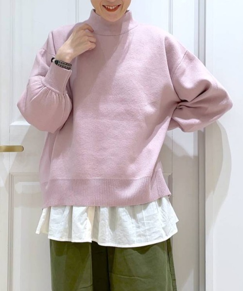 studio CLIP（スタディオクリップ）の「【お手入れラクラクニット】12ゲージソフィニーボトルネックプルオーバー（Tシャツ/カットソー・レディース・ネイビー/ピンク/ブルー/グリーン・MEDIUM/LARGE）」の4枚目の写真