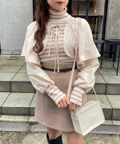 one after another NICE CLAUP（ワンアフターアナザーナイスクラップ）の「スタイルアップが叶う。ベルトセット台形ミニスカート（スカート・レディース・ベージュ/ブラック系その他/ブラウン系その他/アイボリー・FREE）」の9枚目の写真