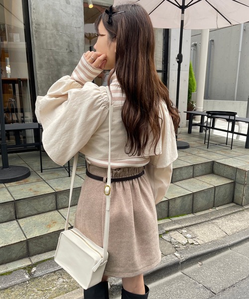 one after another NICE CLAUP（ワンアフターアナザーナイスクラップ）の「スタイルアップが叶う。ベルトセット台形ミニスカート（スカート・レディース・ベージュ/ブラック系その他/ブラウン系その他/アイボリー・FREE）」の10枚目の写真