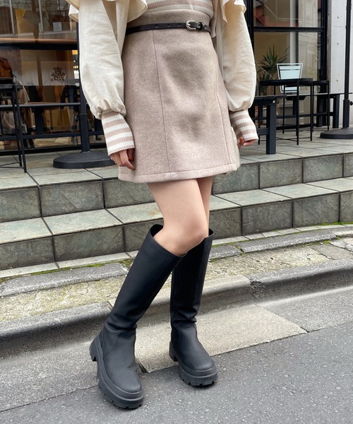 one after another NICE CLAUP（ワンアフターアナザーナイスクラップ）の「スタイルアップが叶う。ベルトセット台形ミニスカート（スカート・レディース・ベージュ/ブラック系その他/ブラウン系その他/アイボリー・FREE）」の15枚目の写真