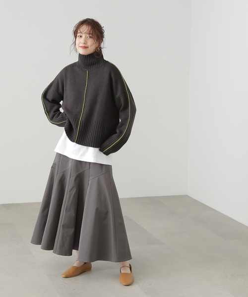 N.（N. Natural Beauty Basic）（エヌエヌナチュラルビューティーベーシック）の「◆ラメパイピングミドルニット（ニット/セーター・レディース・ライトグリーン/スミクロ/オフホワイト・MEDIUM）」の7枚目の写真