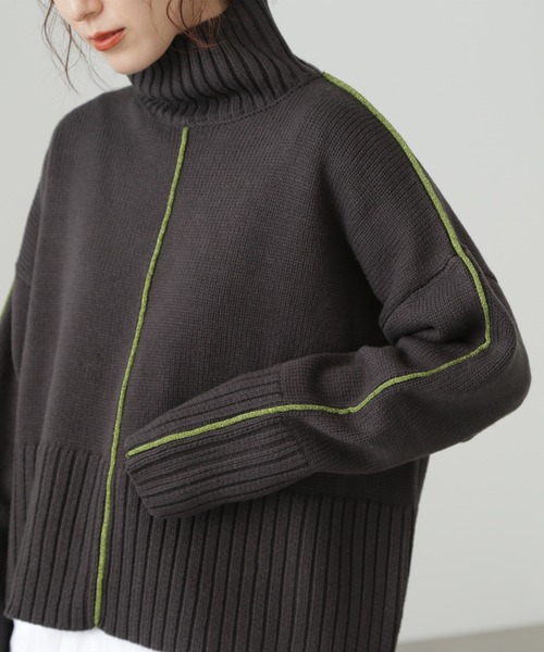 N.（N. Natural Beauty Basic）（エヌエヌナチュラルビューティーベーシック）の「◆ラメパイピングミドルニット（ニット/セーター・レディース・ライトグリーン/スミクロ/オフホワイト・MEDIUM）」の13枚目の写真