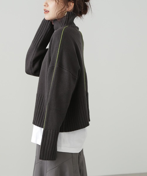 N.（N. Natural Beauty Basic）（エヌエヌナチュラルビューティーベーシック）の「◆ラメパイピングミドルニット（ニット/セーター・レディース・ライトグリーン/スミクロ/オフホワイト・MEDIUM）」の11枚目の写真