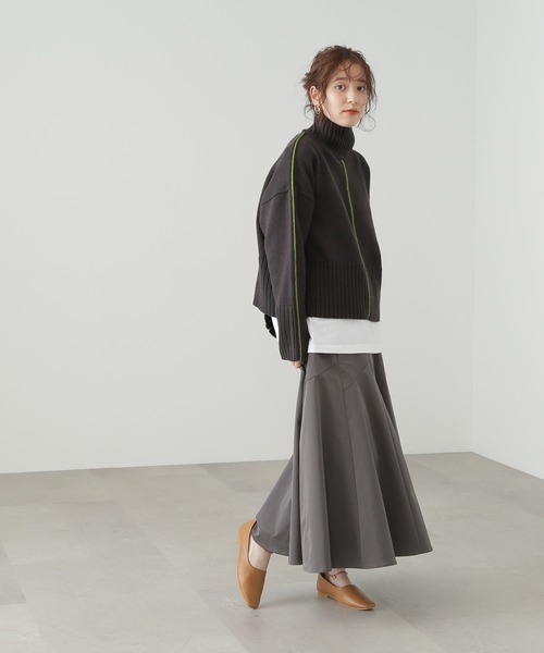 N.（N. Natural Beauty Basic）（エヌエヌナチュラルビューティーベーシック）の「◆ラメパイピングミドルニット（ニット/セーター・レディース・ライトグリーン/スミクロ/オフホワイト・MEDIUM）」の9枚目の写真