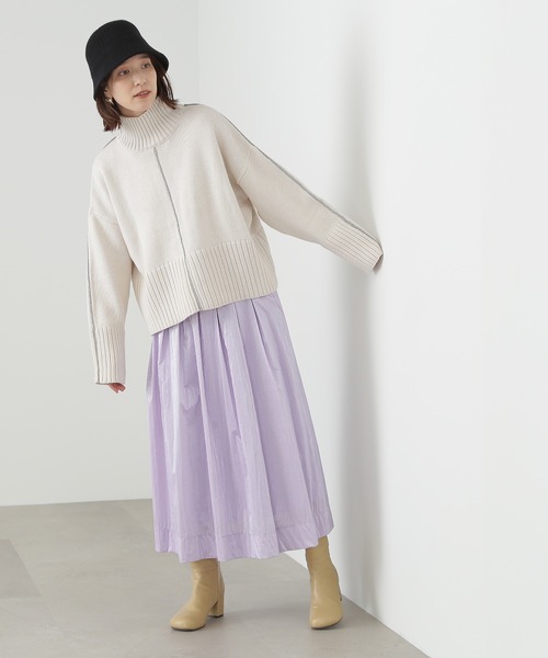 N.（N. Natural Beauty Basic）（エヌエヌナチュラルビューティーベーシック）の「◆ラメパイピングミドルニット（ニット/セーター・レディース・ライトグリーン/スミクロ/オフホワイト・MEDIUM）」の4枚目の写真