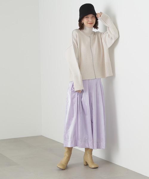 N.（N. Natural Beauty Basic）（エヌエヌナチュラルビューティーベーシック）の「◆ラメパイピングミドルニット（ニット/セーター・レディース・ライトグリーン/スミクロ/オフホワイト・MEDIUM）」の5枚目の写真