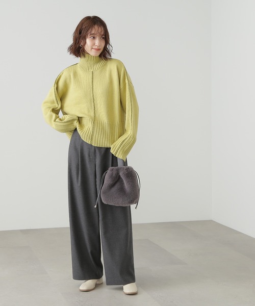 N.（N. Natural Beauty Basic）（エヌエヌナチュラルビューティーベーシック）の「◆ラメパイピングミドルニット（ニット/セーター・レディース・ライトグリーン/スミクロ/オフホワイト・MEDIUM）」の8枚目の写真