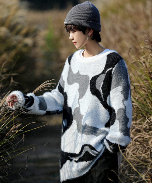 【セール】【neos -addictive design-】ビッグシルエット 総柄 カモフラ シャギー ニット セーター（ニット/セーター）｜neos（ネオス）