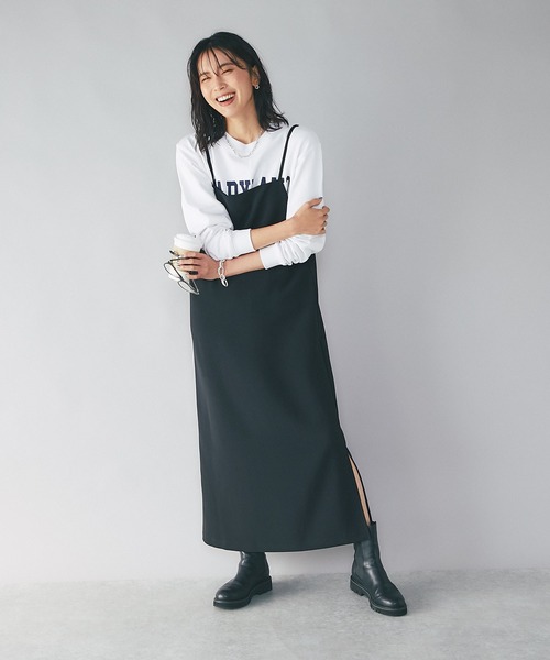 RIVE DROITE(リヴドロワ)の「レイヤードでシーズン問わず着回せる/ツイルキャミワンピース(ワンピース・レディース・ブラック/ベージュ・FREE)」の16枚目の写真