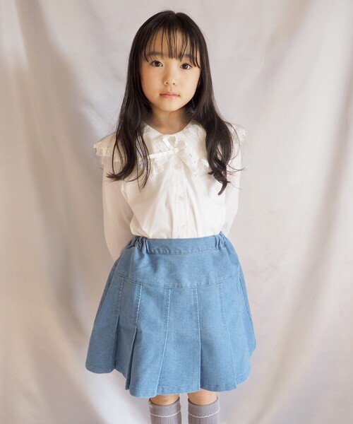SHOO・LA・RUE（シューラルー）の「◆【110-140cm】インパン付きデニムプリーツスカート（デニムスカート・キッズ・ネイビー系5/ブルー系5・11/12/13/14）」の18枚目の写真