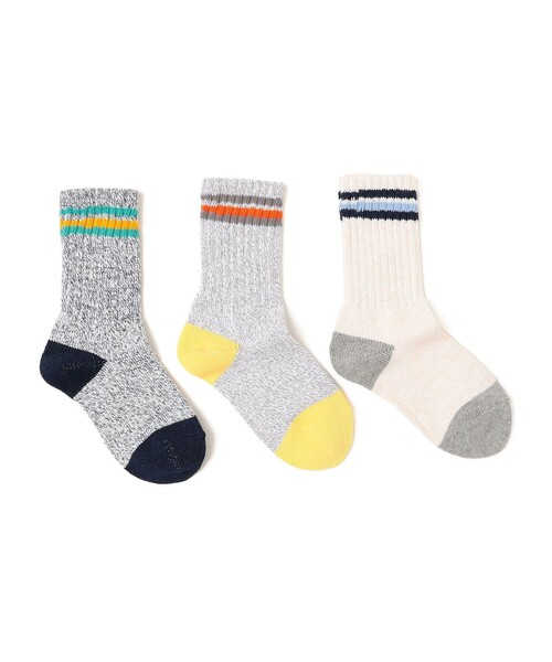 SHIPS(シップス)の「SHIPS KIDS:3P ライン ソックス(ソックス/靴下・キッズ・その他1・LARGE/X-SMALL/MEDIUM/SMALL)」の1枚目の写真