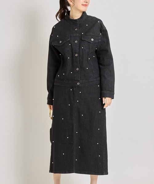tocco closet（トッコ　クローゼット）の「ポケット付きパールモチーフ装飾デニムロングスカート（デニムスカート・レディース・ブラック/インディゴブルー/ネイビー・M）」の13枚目の写真