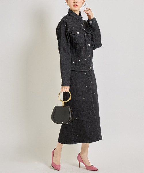 tocco closet（トッコ　クローゼット）の「ポケット付きパールモチーフ装飾デニムロングスカート（デニムスカート・レディース・ブラック/インディゴブルー/ネイビー・M）」の10枚目の写真