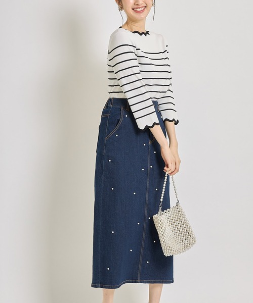 tocco closet（トッコ　クローゼット）の「ポケット付きパールモチーフ装飾デニムロングスカート（デニムスカート・レディース・ブラック/インディゴブルー/ネイビー・M）」の16枚目の写真