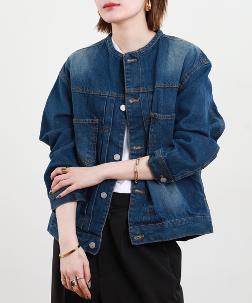 atONE(アットワン)の「atONE ラウンドカラーデニムジャケット(デニムジャケット・レディース・ブルー/ネイビー/グレー系その他6・M/L/LL/3L/4L)」の3枚目の写真