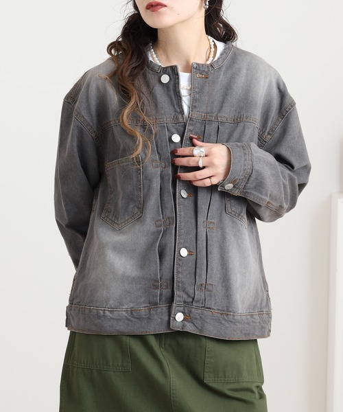 atONE(アットワン)の「atONE ラウンドカラーデニムジャケット(デニムジャケット・レディース・ブルー/ネイビー/グレー系その他6・M/L/LL/3L/4L)」の15枚目の写真