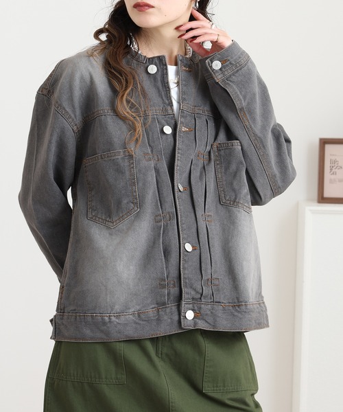 atONE(アットワン)の「atONE ラウンドカラーデニムジャケット(デニムジャケット・レディース・ブルー/ネイビー/グレー系その他6・M/L/LL/3L/4L)」の16枚目の写真