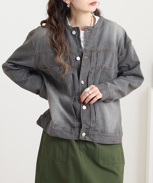 atONE(アットワン)の「atONE ラウンドカラーデニムジャケット(デニムジャケット・レディース・ブルー/ネイビー/グレー系その他6・M/L/LL/3L/4L)」の17枚目の写真