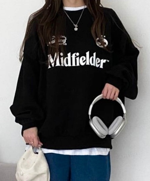 Dalfwin（ダールフィン）の「Midfielderプリントオーバーサイズスポーツウェア風スウェットトレーナー（スウェット・レディース・チャコールグレー/ブラック/グレー系その他・FREE）」の7枚目の写真