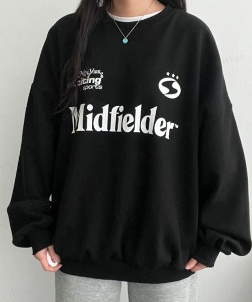 Dalfwin（ダールフィン）の「Midfielderプリントオーバーサイズスポーツウェア風スウェットトレーナー（スウェット・レディース・チャコールグレー/ブラック/グレー系その他・FREE）」の10枚目の写真