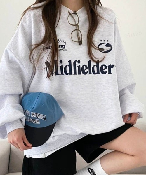 Dalfwin（ダールフィン）の「Midfielderプリントオーバーサイズスポーツウェア風スウェットトレーナー（スウェット・レディース・チャコールグレー/ブラック/グレー系その他・FREE）」の21枚目の写真