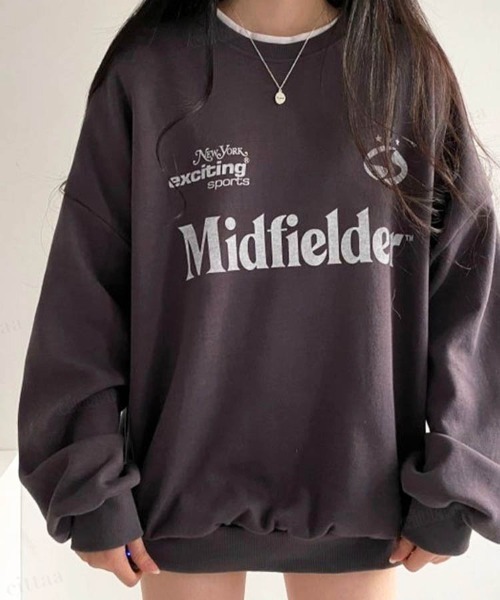 Dalfwin（ダールフィン）の「Midfielderプリントオーバーサイズスポーツウェア風スウェットトレーナー（スウェット・レディース・チャコールグレー/ブラック/グレー系その他・FREE）」の14枚目の写真