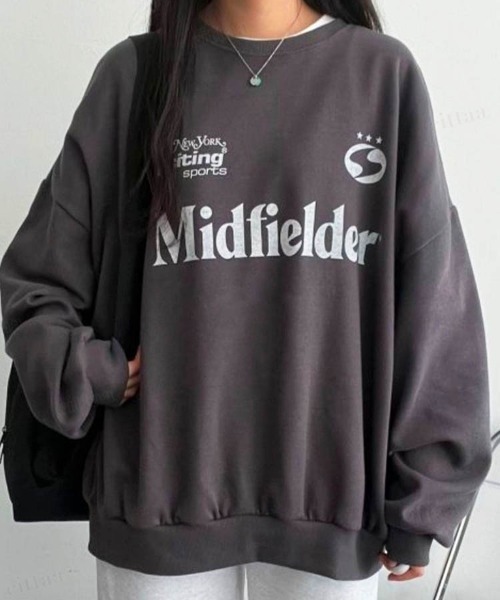 Dalfwin（ダールフィン）の「Midfielderプリントオーバーサイズスポーツウェア風スウェットトレーナー（スウェット・レディース・チャコールグレー/ブラック/グレー系その他・FREE）」の16枚目の写真