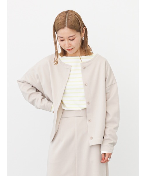 Samansa Mos2 blue(サマンサモスモスブルー)の「カットカーディガン(セットアップ可)(カーディガン/ボレロ・レディース・ライトベージュ/ブルー/ブラック/シルバーグレー/グリーン・フリ-)」の4枚目の写真