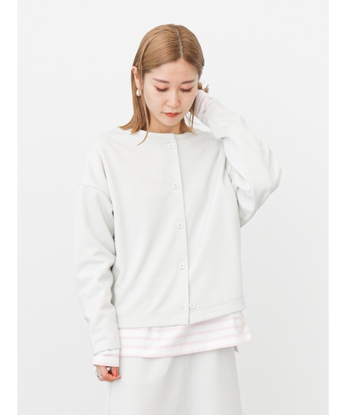 Samansa Mos2 blue(サマンサモスモスブルー)の「カットカーディガン(セットアップ可)(カーディガン/ボレロ・レディース・ライトベージュ/ブルー/ブラック/シルバーグレー/グリーン・フリ-)」の3枚目の写真