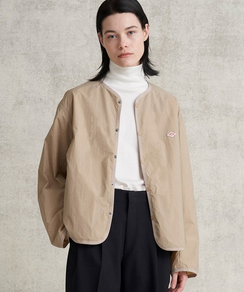 【DANTON】ダントン　ノーカラージャケット　ベージュ　M クリーニング済 新品 Dantonダントン ナイロンタッサーカラーレスジャケット