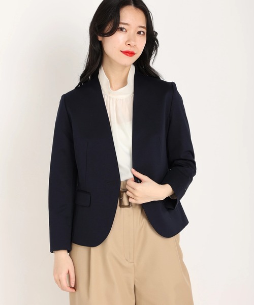 STRAWBERRY-FIELDS（ストロベリーフィールズ）の「ノーカラージャージジャケット　ジャケット（ノーカラージャケット・レディース・ベージュ/ネイビー/ブラック/オフホワイト・2）」の14枚目の写真