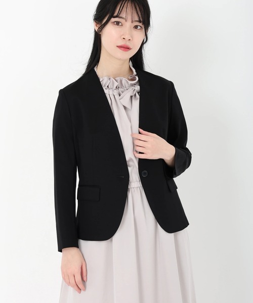 STRAWBERRY-FIELDS（ストロベリーフィールズ）の「ノーカラージャージジャケット　ジャケット（ノーカラージャケット・レディース・ベージュ/ネイビー/ブラック/オフホワイト・2）」の15枚目の写真