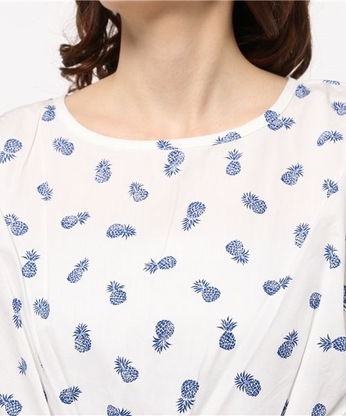 CIAOPANIC（チャオパニック）の「【Ciaopanic】　C/100パイナップル柄フレンチスリーブOP（ワンピース・レディース・ホワイト/ネイビー・FREE）」の7枚目の写真