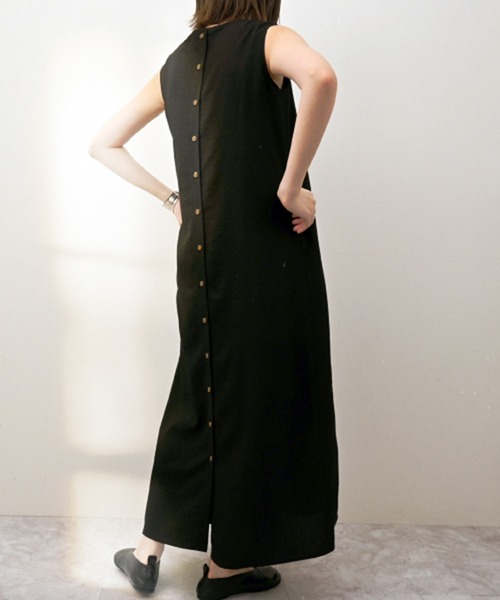 STYLEBLOCK(スタイルブロック)の「リネンタッチVネックデザインノースリーブワンピース(ワンピース・レディース・オレンジ/ライトベージュ/ブラック・M)」の5枚目の写真