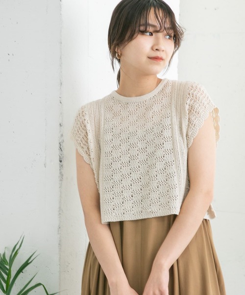 KBF（ケイビーエフ）の「クロシェニットベスト（ベスト・レディース・ブラック/ベージュ・ONE）」の2枚目の写真