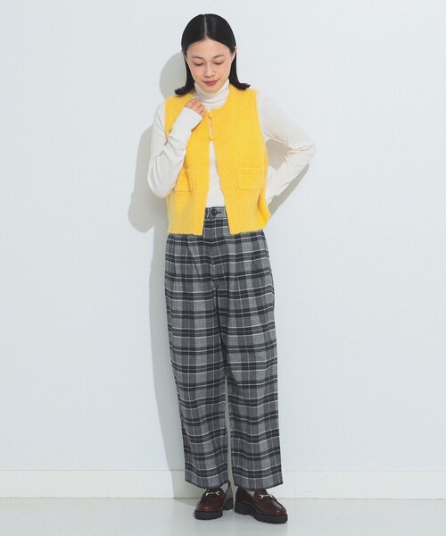 BEAMS BOY（ビームスボーイ）の「BEAMS BOY / フランネル チェック 2プリーツ パンツ（その他パンツ・レディース・チャコールグレー/ブラウン・1/2）」の3枚目の写真