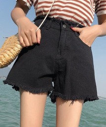 MASHIRO（マシロ）の「【MASHIRO】カットオフダメージハイウエストデニムショートパンツ（デニムパンツ）」