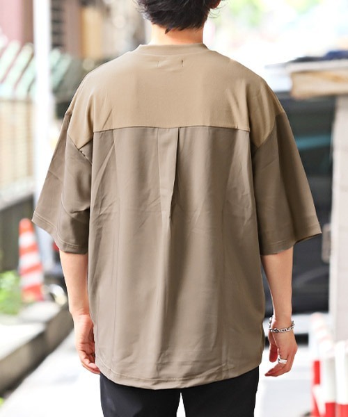 LUXSTYLE(ラグスタイル)の「カットジョーゼット異素材切替Tシャツ(Tシャツ/カットソー・メンズ・ベージュ/ブラック/グレー・M/L)」の16枚目の写真