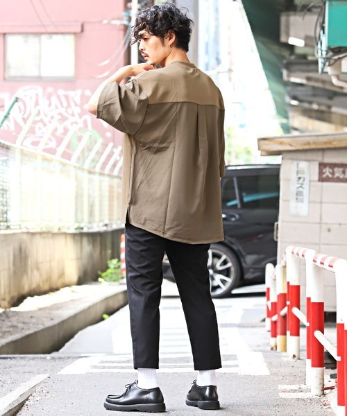 LUXSTYLE(ラグスタイル)の「カットジョーゼット異素材切替Tシャツ(Tシャツ/カットソー・メンズ・ベージュ/ブラック/グレー・M/L)」の19枚目の写真