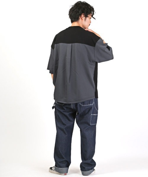 LUXSTYLE(ラグスタイル)の「カットジョーゼット異素材切替Tシャツ(Tシャツ/カットソー・メンズ・ベージュ/ブラック/グレー・M/L)」の9枚目の写真