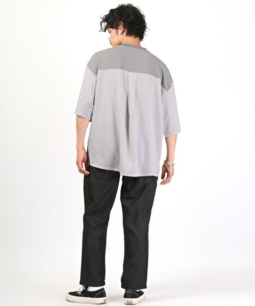 LUXSTYLE(ラグスタイル)の「カットジョーゼット異素材切替Tシャツ(Tシャツ/カットソー・メンズ・ベージュ/ブラック/グレー・M/L)」の12枚目の写真