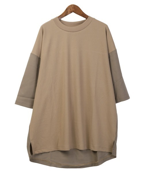 LUXSTYLE(ラグスタイル)の「カットジョーゼット異素材切替Tシャツ(Tシャツ/カットソー・メンズ・ベージュ/ブラック/グレー・M/L)」の22枚目の写真