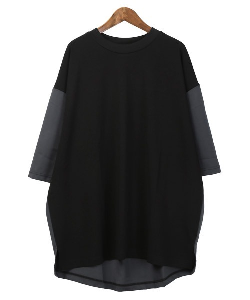 LUXSTYLE(ラグスタイル)の「カットジョーゼット異素材切替Tシャツ(Tシャツ/カットソー・メンズ・ベージュ/ブラック/グレー・M/L)」の4枚目の写真
