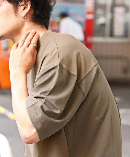 LUXSTYLE(ラグスタイル)の「カットジョーゼット異素材切替Tシャツ(Tシャツ/カットソー・メンズ・ベージュ/ブラック/グレー・M/L)」の13枚目の写真