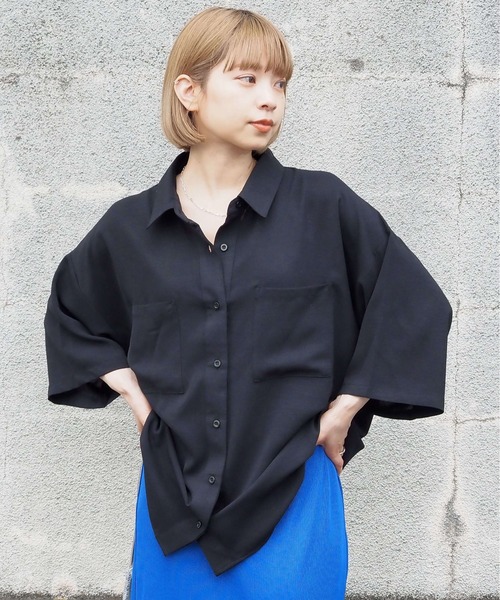 tiptop（ティップトップ）の「ダブルポケットBIGシャツ（シャツ/ブラウス・レディース・A/ラベンダー/アイボリー/ブラック/ブルー・FREE）」の14枚目の写真