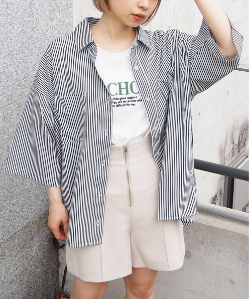 tiptop（ティップトップ）の「ダブルポケットBIGシャツ（シャツ/ブラウス・レディース・A/ラベンダー/アイボリー/ブラック/ブルー・FREE）」の7枚目の写真