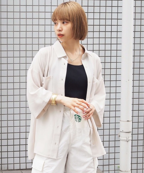 tiptop（ティップトップ）の「ダブルポケットBIGシャツ（シャツ/ブラウス・レディース・A/ラベンダー/アイボリー/ブラック/ブルー・FREE）」の10枚目の写真