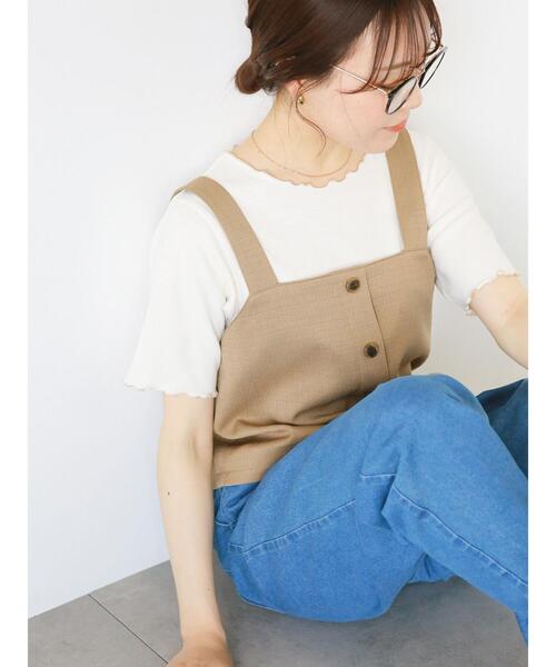 ehka sopo（エヘカソポ）の「配色メロー半袖テレコカットソー（Tシャツ/カットソー・レディース・ミント/オフホワイト/ブラック/ライトベージュ・F）」の2枚目の写真