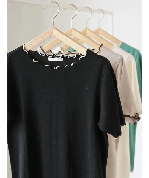 ehka sopo（エヘカソポ）の「配色メロー半袖テレコカットソー（Tシャツ/カットソー・レディース・ミント/オフホワイト/ブラック/ライトベージュ・F）」の3枚目の写真